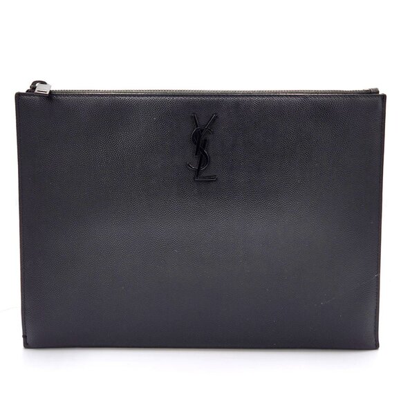 SAINT LAURENT Black Leather Clutch Bag - Picture 1 of 10